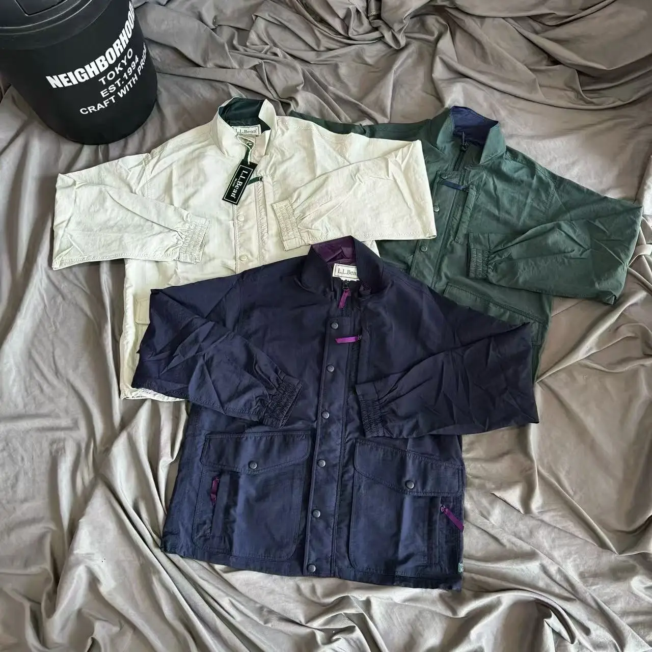 Chaqueta de Nailon Unisex de Corte Holgado LLBean, Cuello Alto, Impermeable, Manga Larga, Estilo Japonés Juvenil, Ropa Exteri...