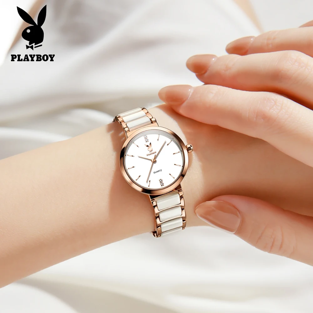 PLAYBOY 3128 Brand original authentic watch for woman Gift Box Ceramic strap quartz women's watch view 4
