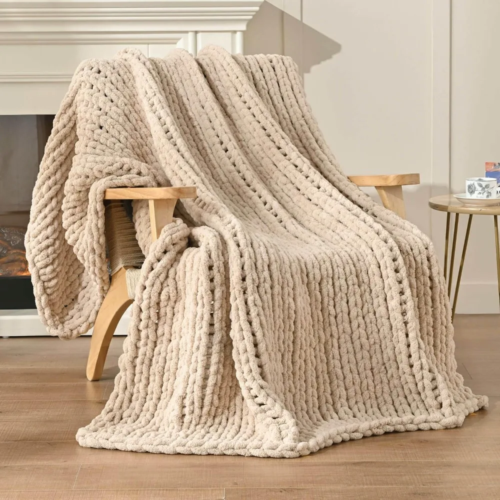 

Thick Woven Throw Blanket, 100% Hand Woven Chenille Blanket, 60 “x80”, Cozy and Soft Thick Yarn Weave, Hand Woven Blanket