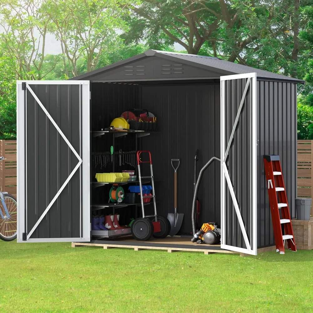 

Storage Shed, Heavy Duty 6' x 4' Outdoor Metal Storage Shed with Lockable Door and Vent for Bikes, Tools, Lawn Mower, Dark Grey