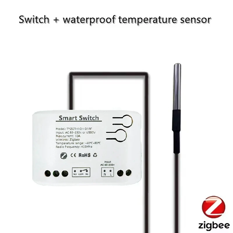 Interruptor inteligente zigbee tuya com sensor de temperatura, contato seco passivo, relé zigbee, funciona com assistente doméstico