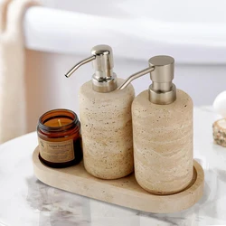 Travertine Stone Tray for Soap Dispenser Jewelry Perfume Natural Marble Decorative Tray for Bathroom Countertop Vanity Dresser