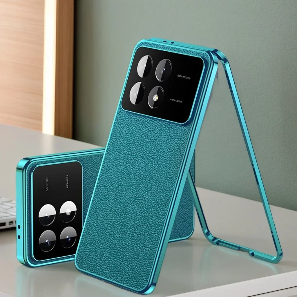 

Leather Phone Case for Redmi Note 13 14 Pro Plus 5G Lock Buckle Double Sided Tempered Glass Lens Full Protection Cover Cases