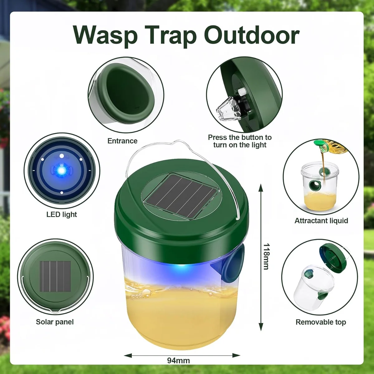 

ABTX 4 упаковки ловушек для улицы, подвесные ловушки для шернов со светодиодной подсветкой, ловушки для насекомых на солнечной энергии 4,65 дюйма Д X 4,65 дюйма Ш X 3,7 дюйма В