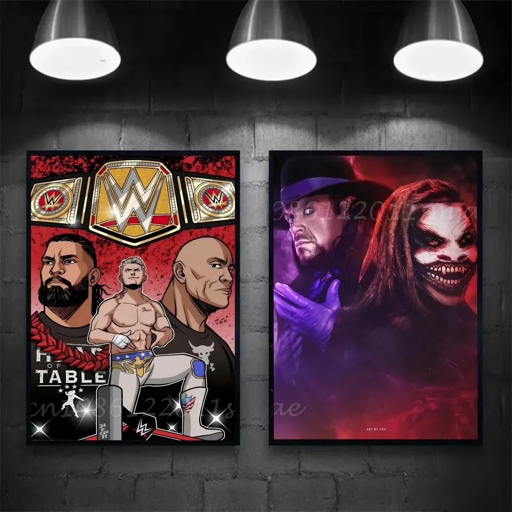 Póster de lucha libre W-Wwe, arte autoadhesivo, pegatina de papel impermeable, decoración de pared de habitación, cafetería, Bar, 1 ud.