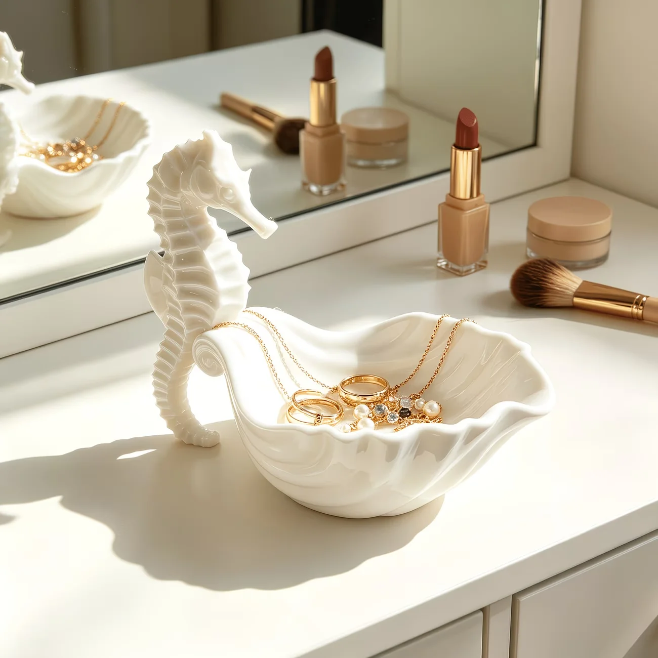 3D printed seahorse shell small accessory tray, jewelry rack light luxury design desktop storage box creative decoration storage