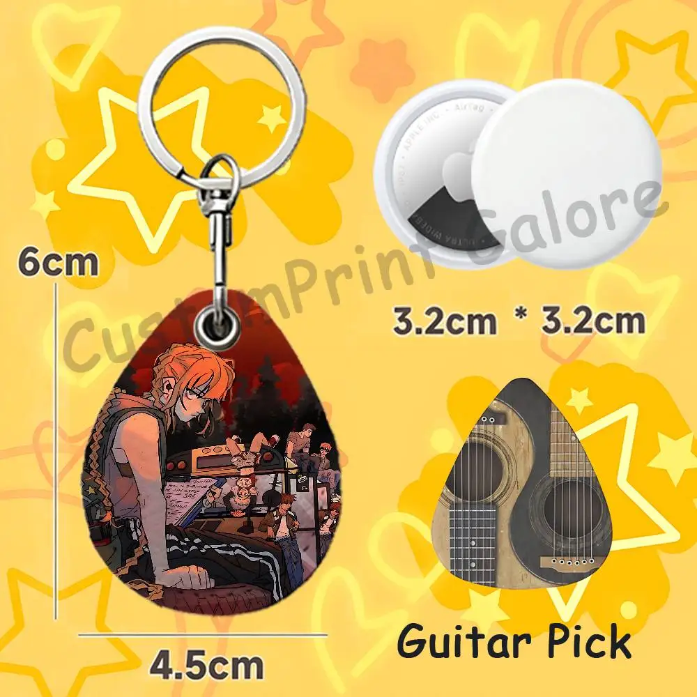 School Bus Graveyard SBG Teardrop Leather Key Fob For AirTag Holder NFC Token Cover Bag Charm Pebbled Leather