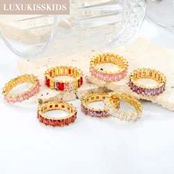 LUXUKISSKIDS Luxury AAA Bling Cubic Zirconia Classic Ring Stainless Steel Pink Full CZ Gold-Plate PVD Fashion Exquisite Jewelry