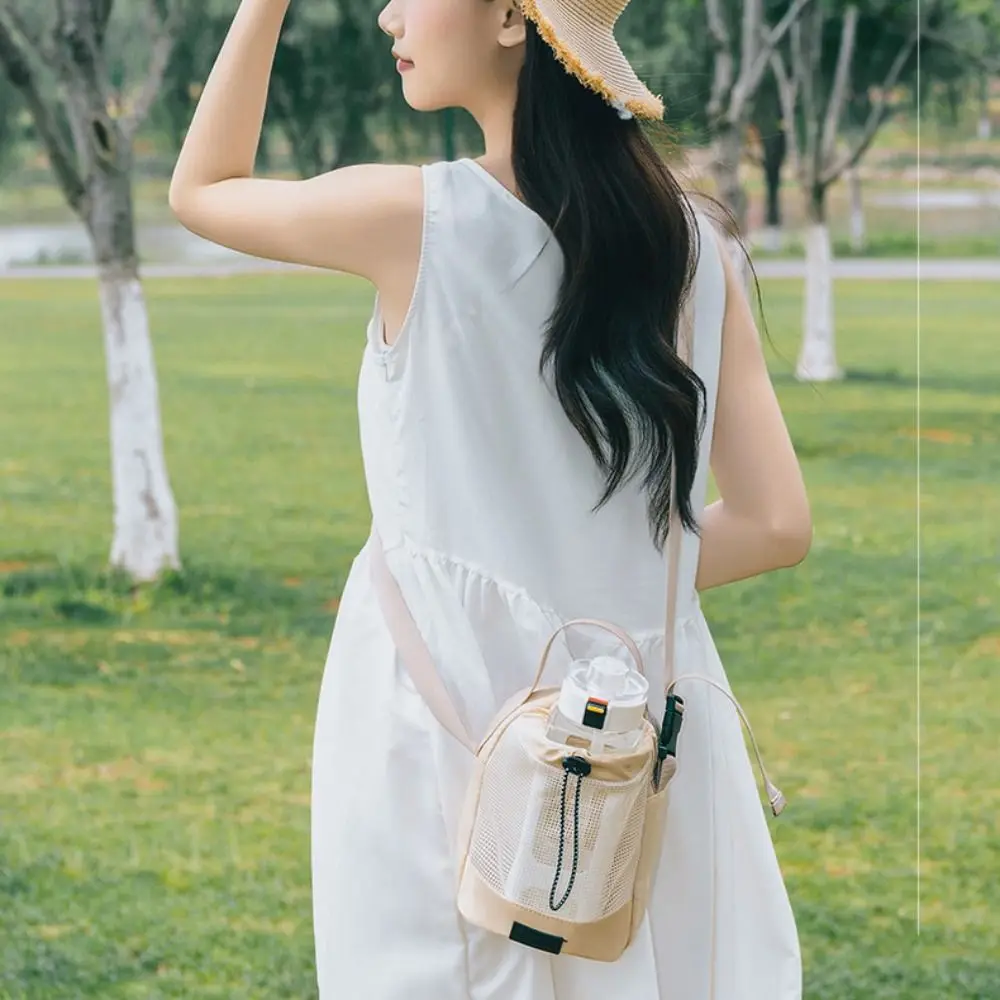 حزام الكتف شبكة زجاجة ماء الناقل حقيبة النايلون الجبهة جيب Crossbody زجاجة ماء محفظة المحمولة افتتاح كبير