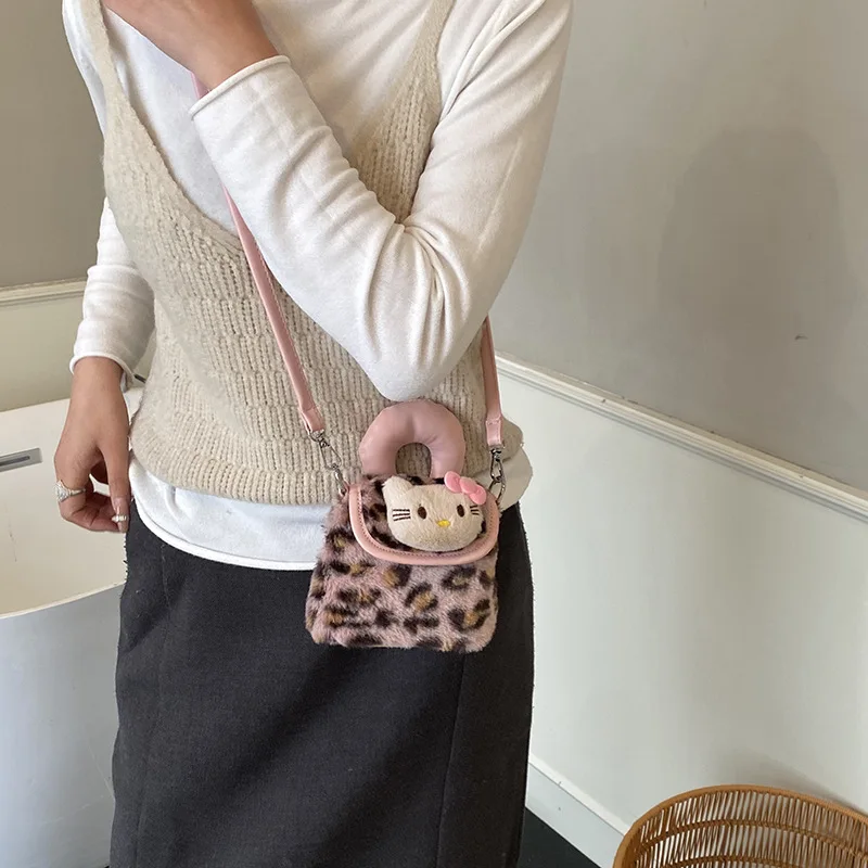 1pcs for Hello Kitty Handbag  Black Leather  For Women Large Capacity Portable Commuter Travel