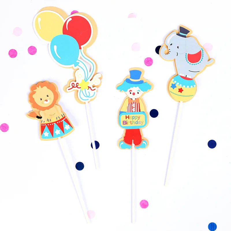 Cake Topper DIY baby Girl Circus Clown Cupcake Toppers Cake Flags Kids Boys Happy Birthday Wedding Bride Party Baking Decoration