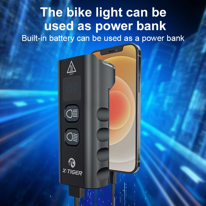 X-TIGER Front Light Bicycle Lamp USB Rechargeable LED Flashlights 2400 Lumens 6400 mAh Outdoor Mountain Bike Headlights