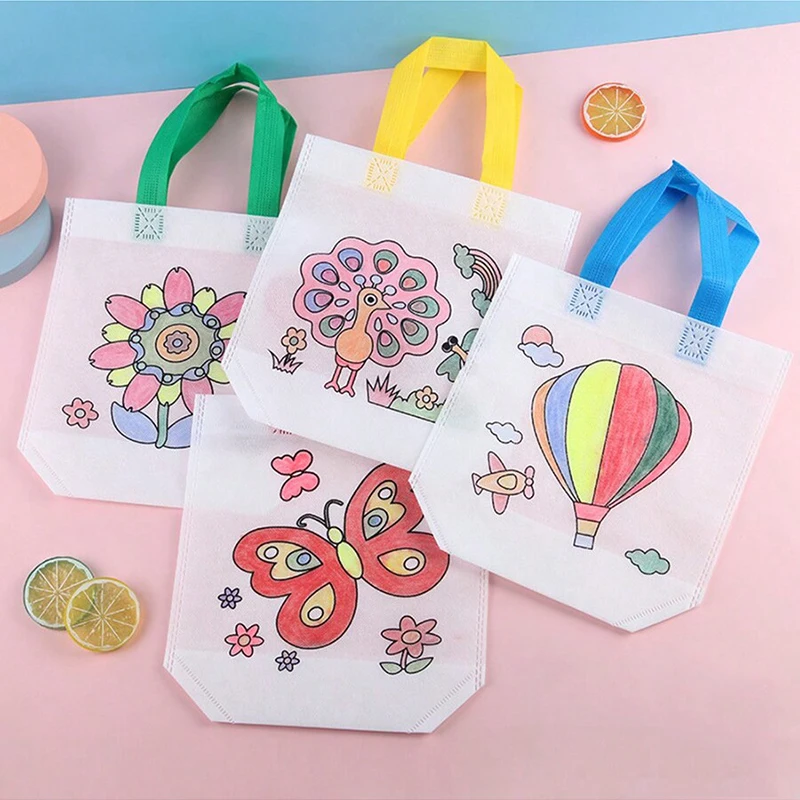 DIY Colored Graffiti Bags Crayons Painting Handbag Non-woven Children Drawing Toys Color Cognition Painting Material TMZ