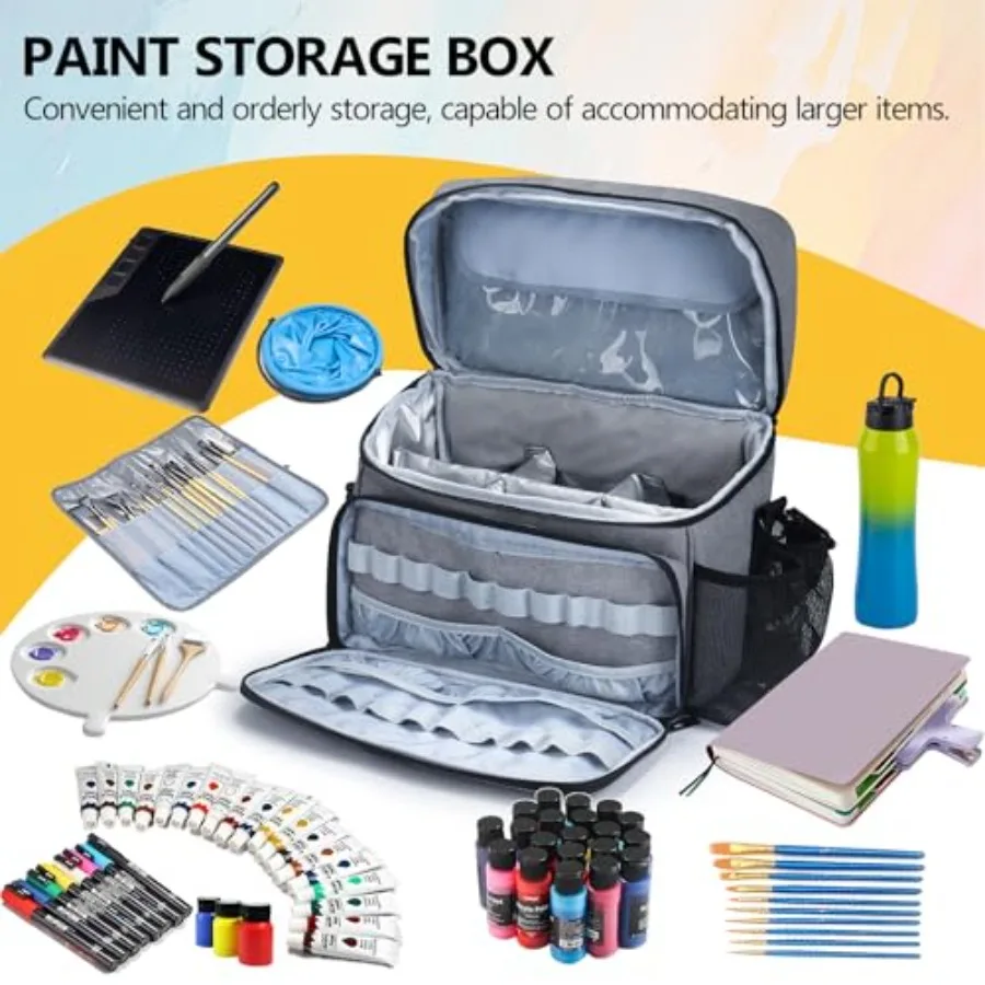 Сумка-органайзер для набора акриловых красок и кистей со съемным держателем кисти для рисования в путешествиях и на открытом воздухе — компактная переноска