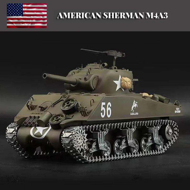 Henglong 3898-1 Metal US M4A3 Main Battle Tank RC Model US Sherman 1:16 Battle Simulation Remote Control Toys Car