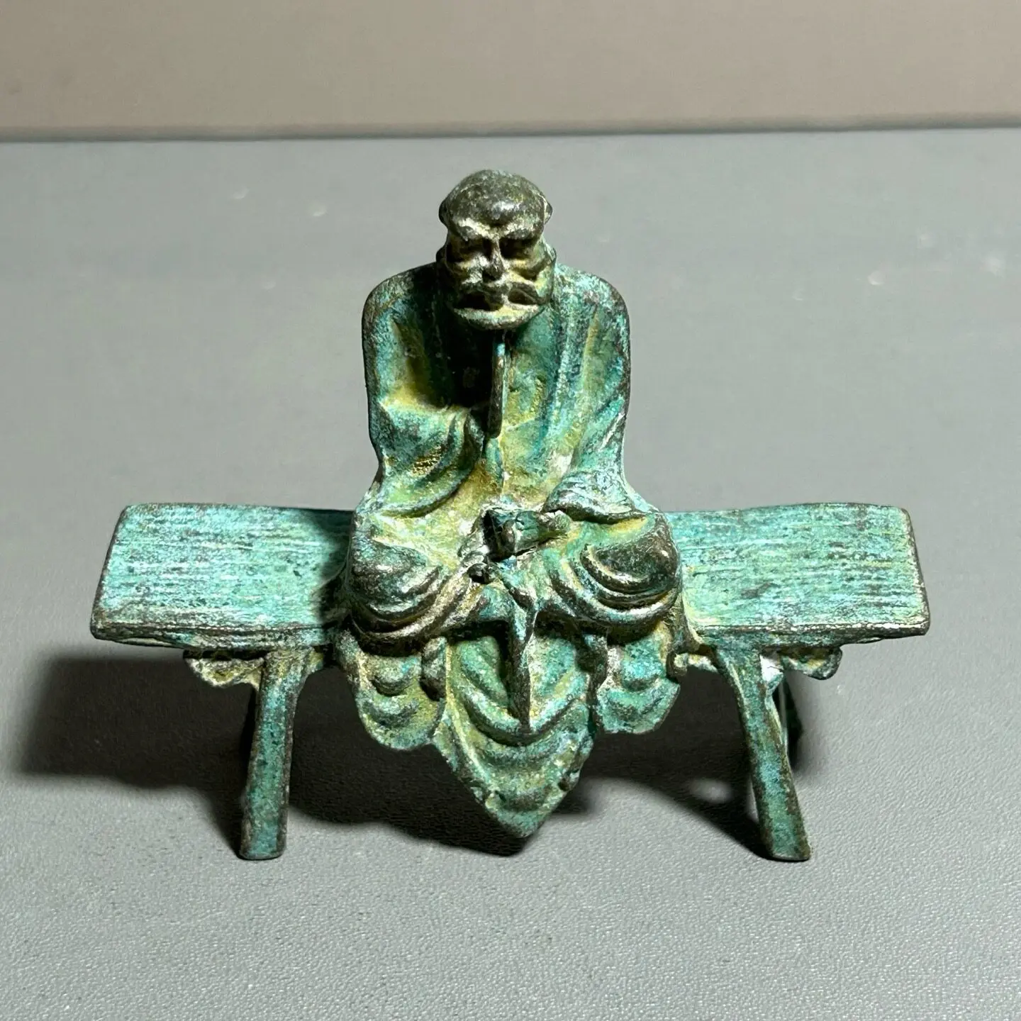 Antiques Miscellaneous Green Rust Bench Buddha Bench Dharma Home Decoration Ornament Alloy Copper Buddha Statue Dharma Patriarch