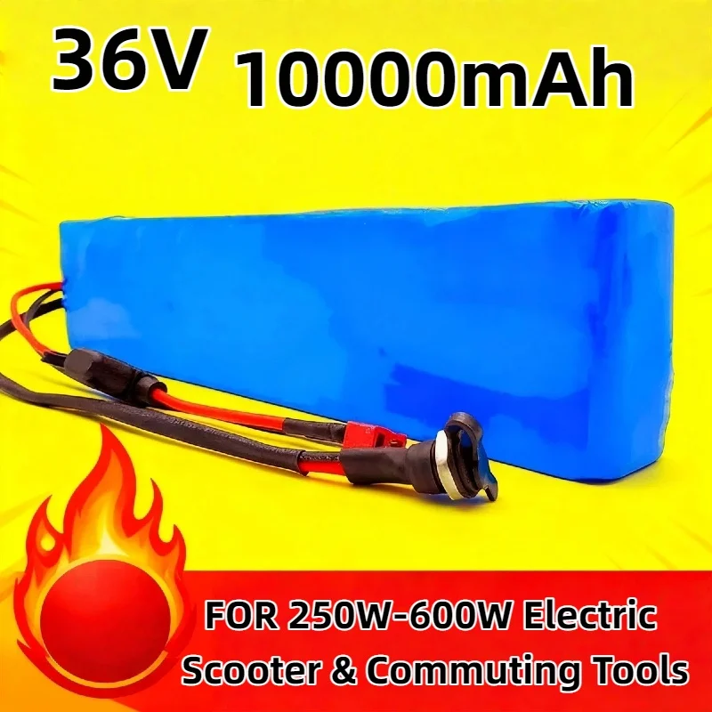 

36V 10000mAh (10S3) Lithium Battery Pack – Built-in 30A BMS + 42V 2A Charger,Durable Power for 250W-600W Commuting Tools&Scooter
