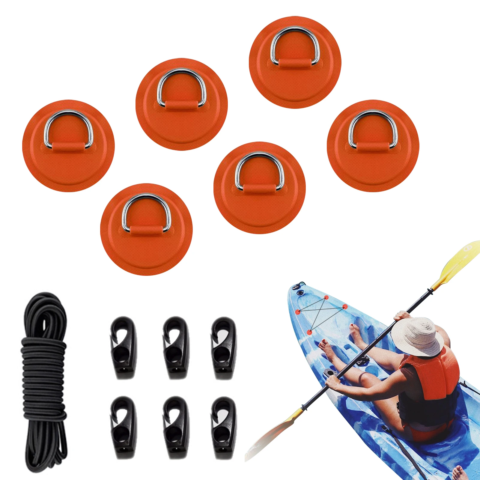 1 Set D Ring Pad PVC Patch Boat Deck Rigging 2.5m Black Elastic Bungee Rope Kit For Stand Up Paddle Board Deck Accessories