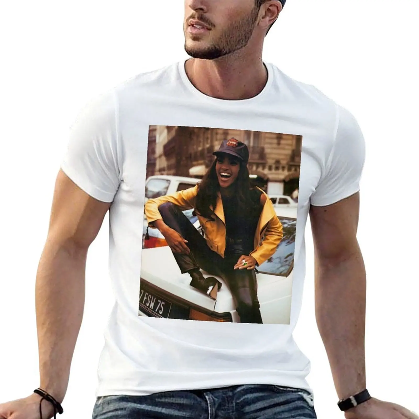 Naomi Campbell : Laughter T-Shirt blue archive cute tops men clothing