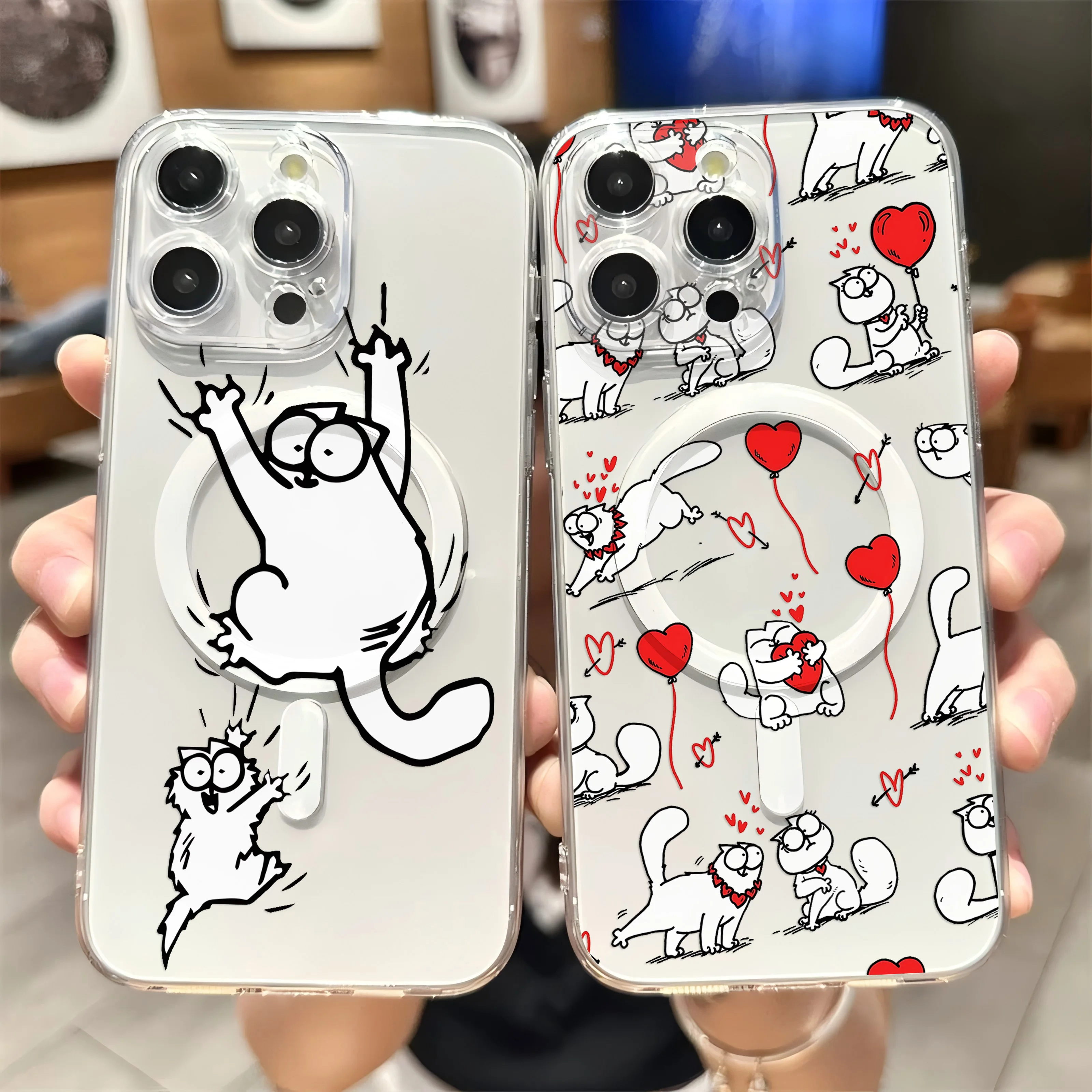 Cute S-Simons Cat New Magnetic Phone Case For Samsung Galaxy S25 S24 S23 S22 S21 S20 FE Edge Plus Ultra 5G Soft Clear TPU Cover