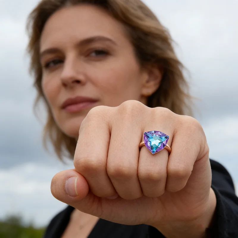 Triangle Colorful Zircon Ring - Image 5