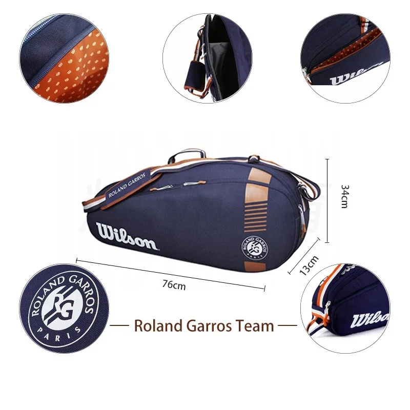 Wilson Roland Garros - Tennis bag with Tour Team 3/6 PK design, lightweight tennis racket bag, navy blue, shoe bag