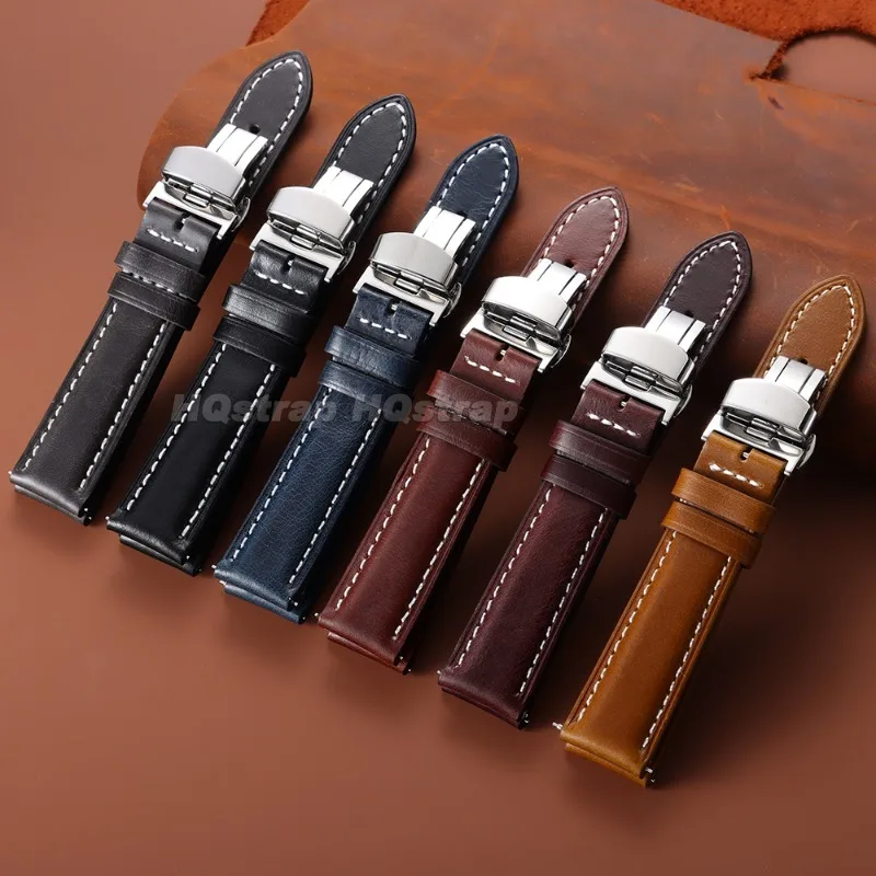16mm 18mm 20mm 22mm Retro Oil Wax Leather Watch Band for Omega for Seiko Stitching Bracelet Vintage Distressed Cowhide Wristband