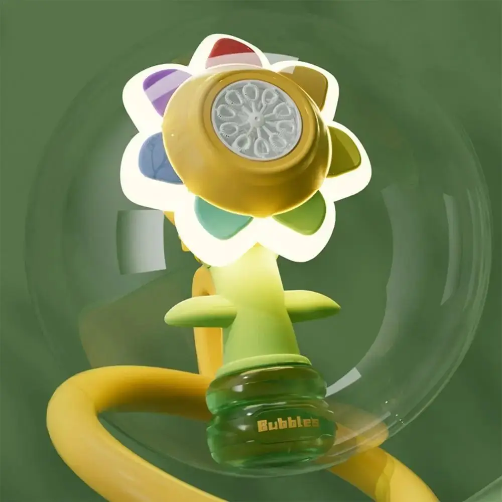 Seven Color Sunflower Flower Bubble Machine Portable Handheld Soap Water Launcher 3 Speed Adjustment Automatic