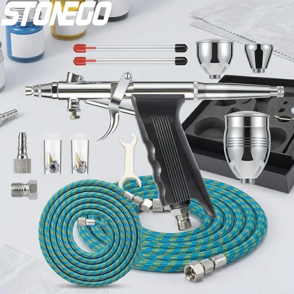 

Double Action Airbrush Kit 0.3mm 0.5mm 0.8mm Needles 2cc 5cc 13cc Paint Cups for Nail Art Cake Tattoo Spray Gun