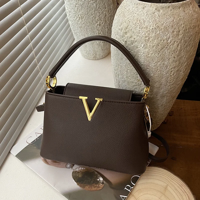 

2026 New Lychee Textured Bucket Bag Women Fashion Elegant Versatile Top Handle Shoulder Crossbody Purse Luxury
