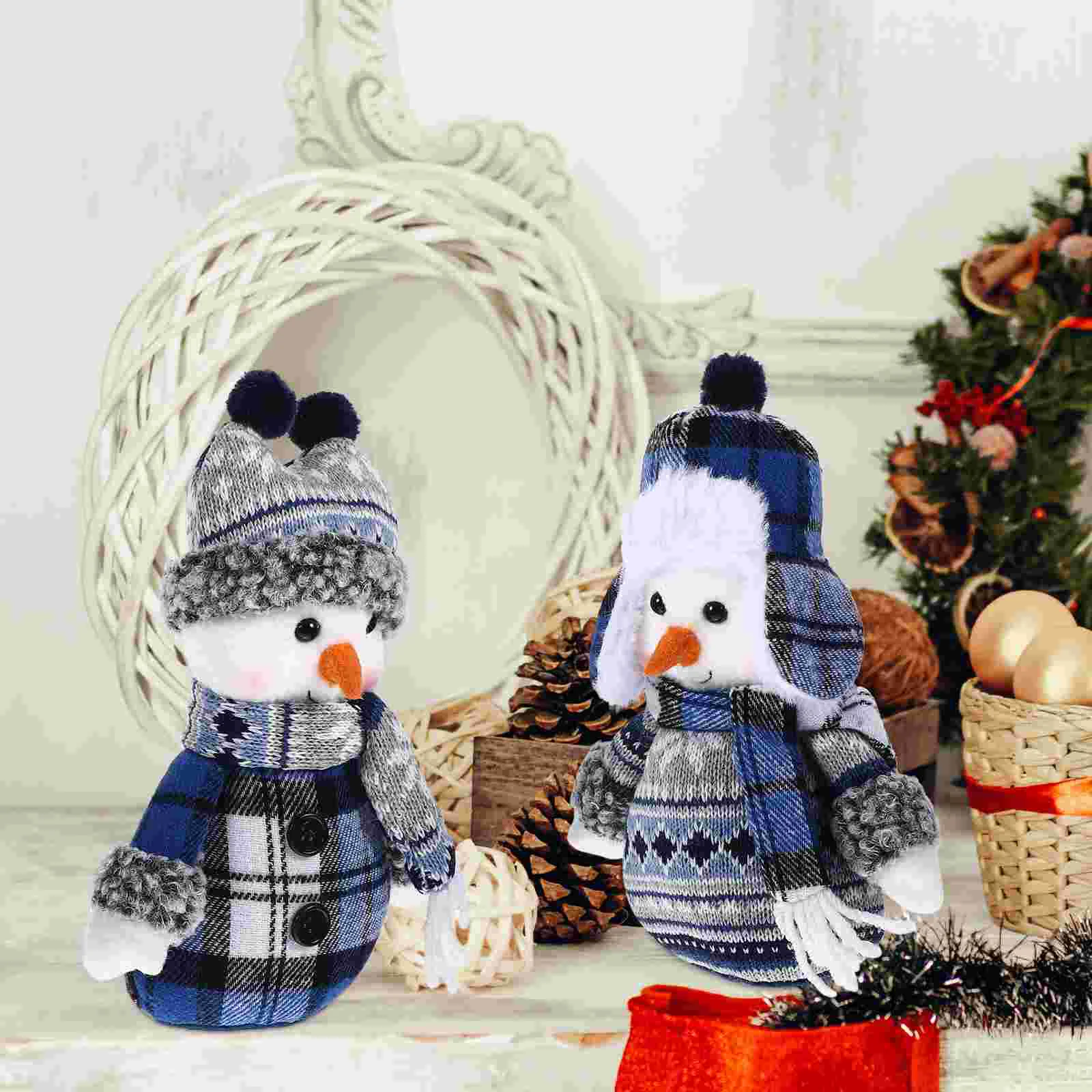 2 Pcs Animal Fabric Dolls Snowman Decorative Ornaments Bathroom Decorations Tree Topper Cloth Xmas