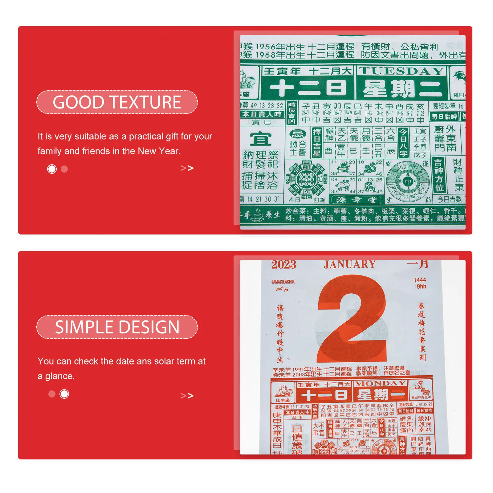 

Chinese 2023 Traditional Calendar Paper Tearable Daily Wall Hanging Auspicious Lunar Year Household Calendar Decoration Office