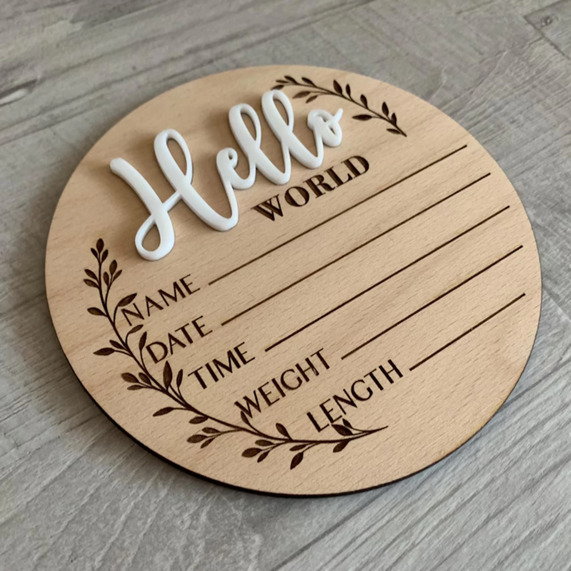 1Pc Hello World Birth Record Wooden Decorative Plaque,Home Room Wall Door Decor,DIY Paintable,Nursery Birthday Wedding Gift