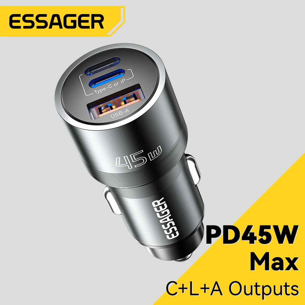 

Essager iP Port Car Charger USB Type C PD QC 3.0 PPS 45W Fast Charging for iPhone 15 MacBook Samsung Xiaomi Mobile Phone Charger