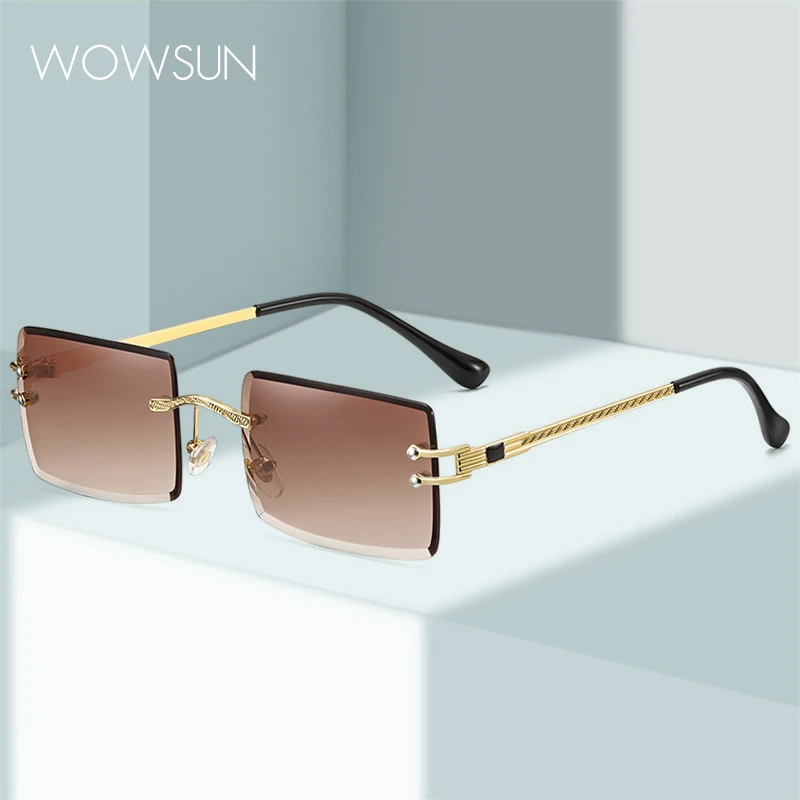 

WOWSUN DESIGN Luxury Rimless Sunglasses For Men Women Square Shades Trending Gradient Sun glasses UV400 Protection W-137