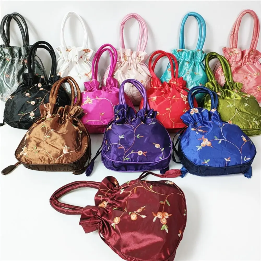 Elegant Embroidered Flower Women Flower Handbags Handmade Ethnic Style Small Bucket Bag Purse Top Handle Jewelry Bag Women