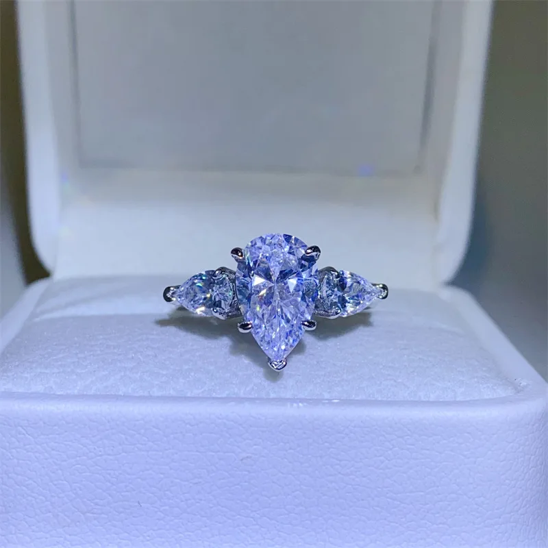 Luxury 1/2/3 Carat Purple Blue Yellow Moissanite Rings Water Drop s925 Silver Moissanita Lab Grown Diamond Fine Jewelry GRA