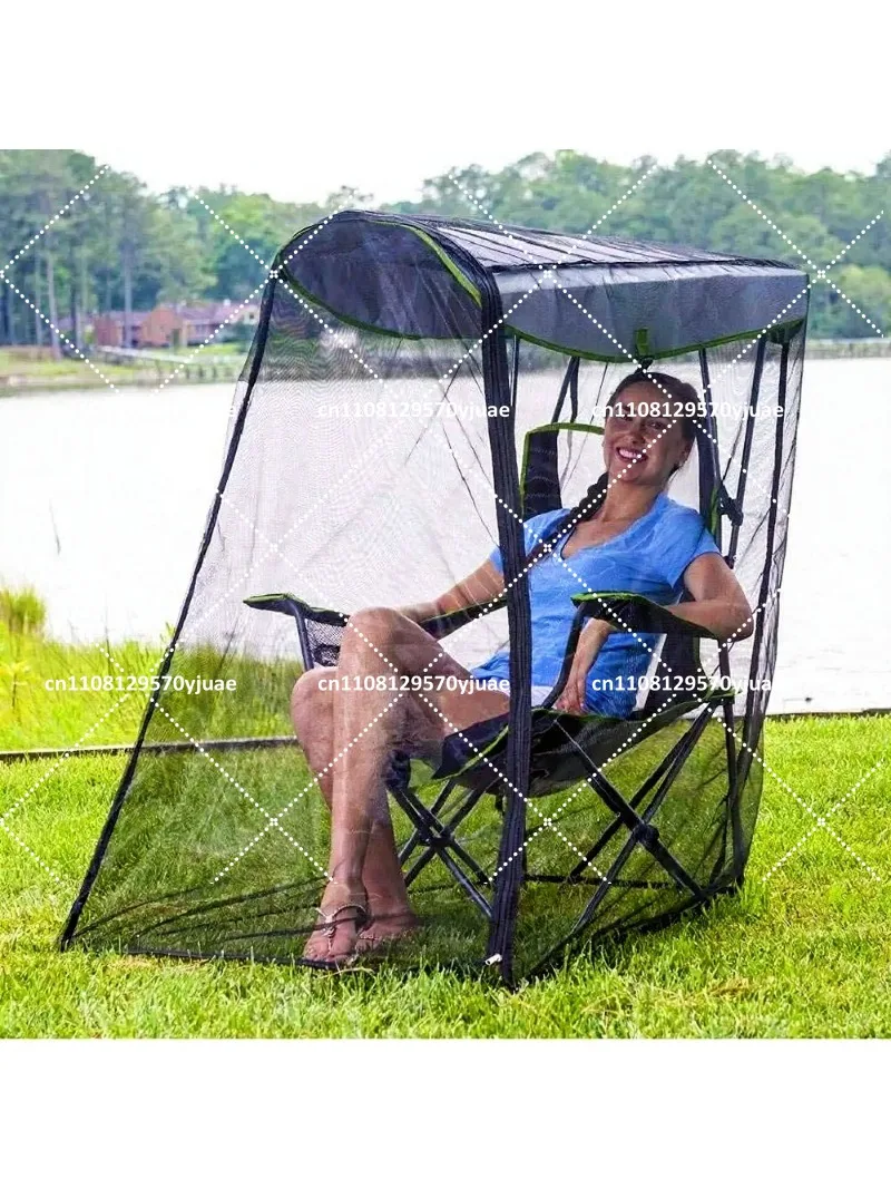 Portable Folding Fishing Chair with Mosquito Net and Sun Canopy Outdoor Camping Chair Insect Protection for Fishing Hiking