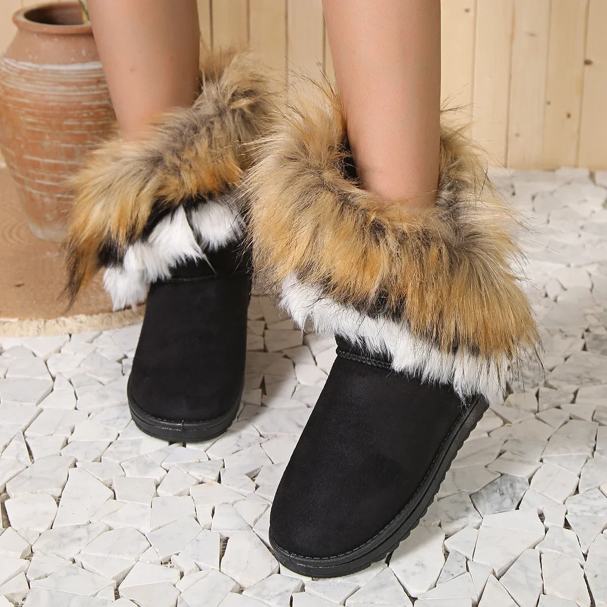 Cotton shoes women's winter boots 2023 new snow boots women plus fleece thickened warm 100 flat short boots women non-slip