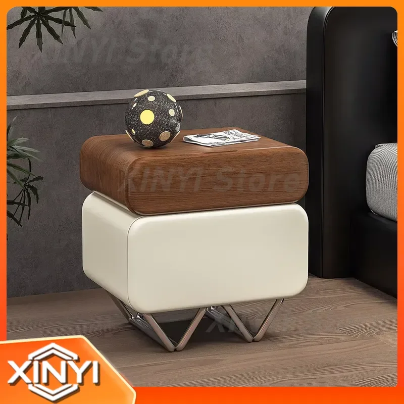 Nordic Minimalist Solid Wood Rotatable Nightstand 2 Drawers Bedroom Furniture for Small Apartment for Modern Home Office