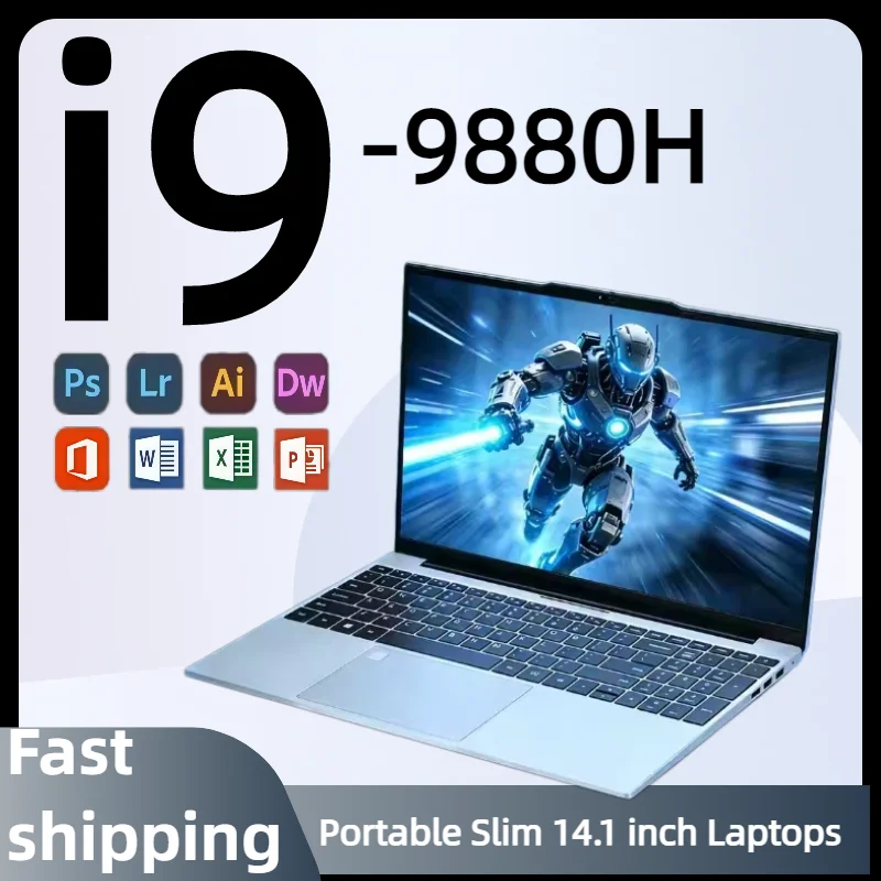 2026 Ultra Slim Gaming Laptop Intel Core i9 9880H 14.1Inch 32GB RAM 2TB SSD Windows 11 1920x1080 FHD Notebook for Office Study