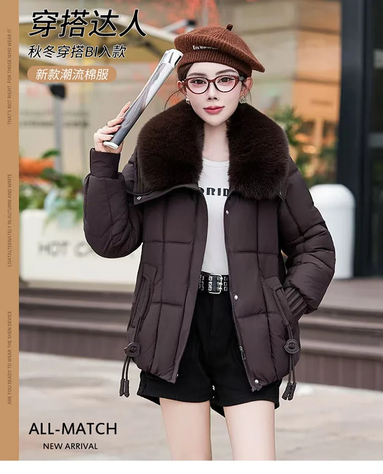 Fashion Winter Down Cotton Jacket Women Coat 2026 New Korean Big Fur Collar Thick Parkas Female Warm Snow Outerwear Overcoat