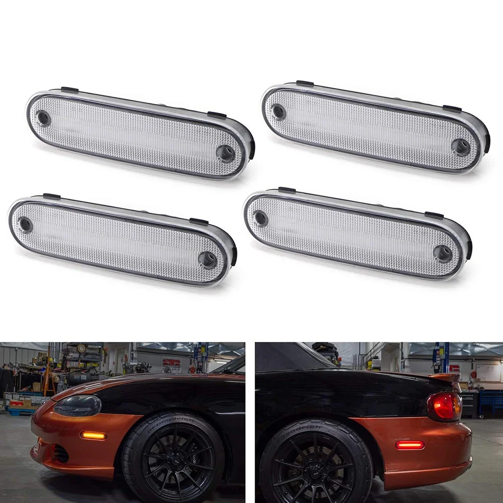 4Pcs/Set LED Side Marker Light Clear Lens Front Rear Turn Signal Lights Blinker Lamp For MAZDA MX-5 MX5 MIATA 1990-2005
