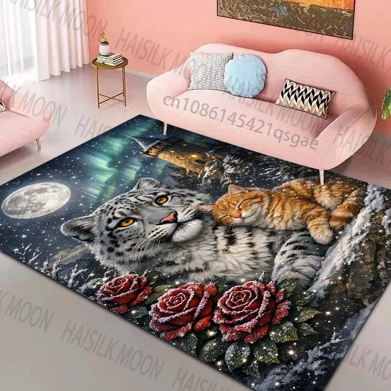 1PC Snowy cats and castle night Pattern Rug Carpets for Bedroom Living Room Sofa Mat Creative Door Mat Cloakroom Home Decor