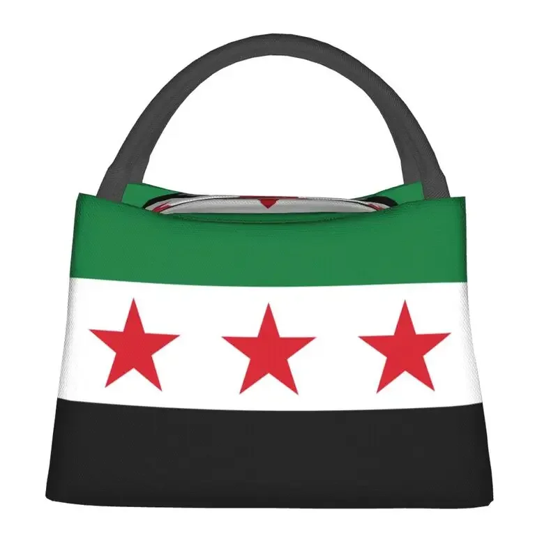 Syrian Arab Republic Three Red Star Syria Flag Thermal Insulated Lunch Bag Women Portable Lunch Container Meal Food Box