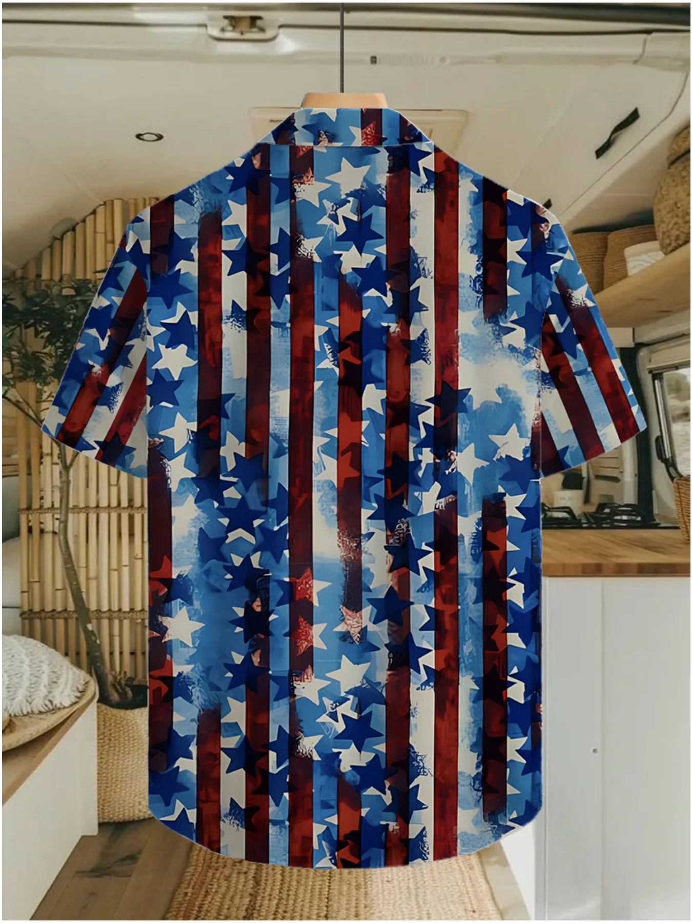 Summer Retro Hawaiian Line Five-Pointed Star 3D Print Short-Sleeve Men's Shirt Outdoor Loose Casual Beach Vacation Shirt