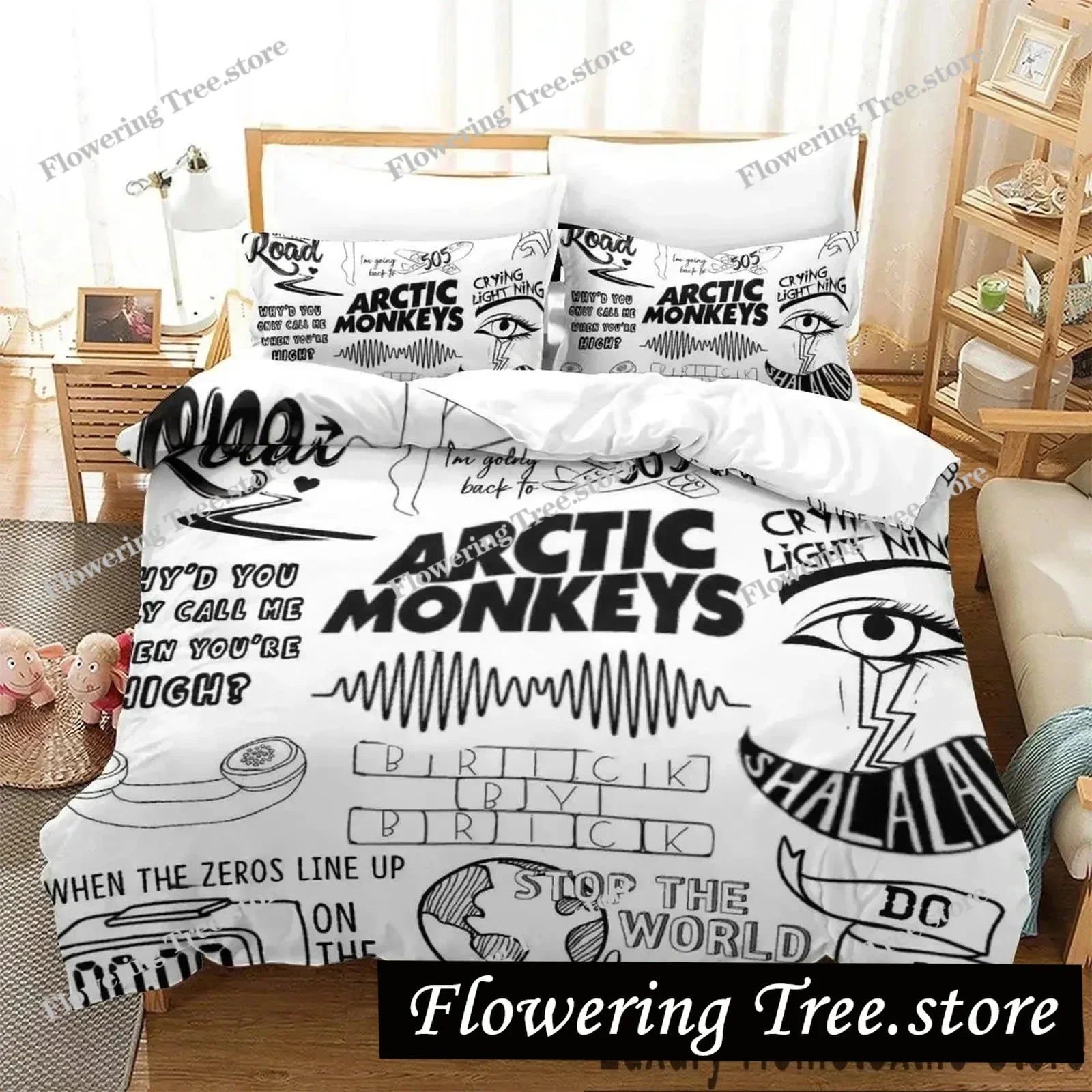 3D Print A-Arctic Monkeys Band Bedding Set Duvet Cover Bed Set Quilt Pillowcase Comforter king Queen Size Boys Adult 025