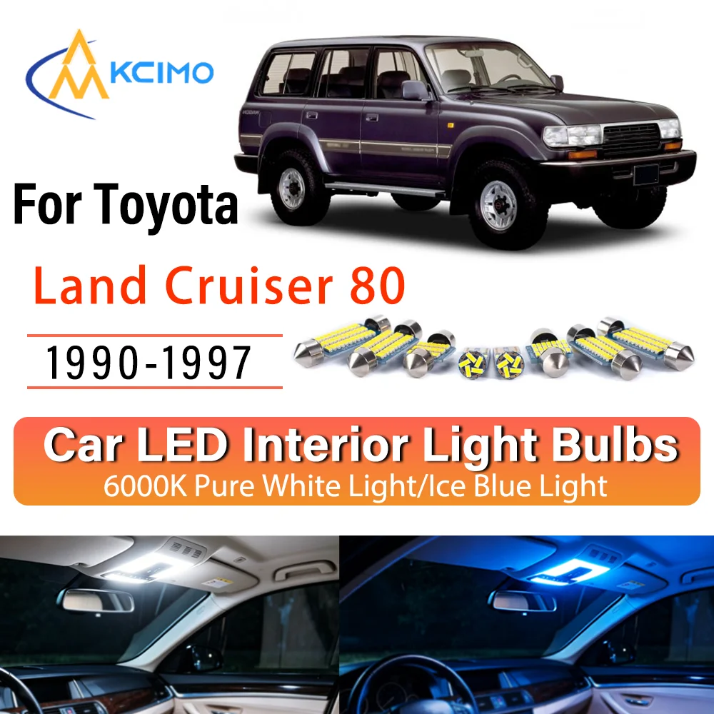 Kit de remplacement de lampes intérieures LED à éclat persistant pour Toyota Land Cruiser 80 1990-1997 – Amélioration des lampes de dôme, de lecture, de coffre et de cabine