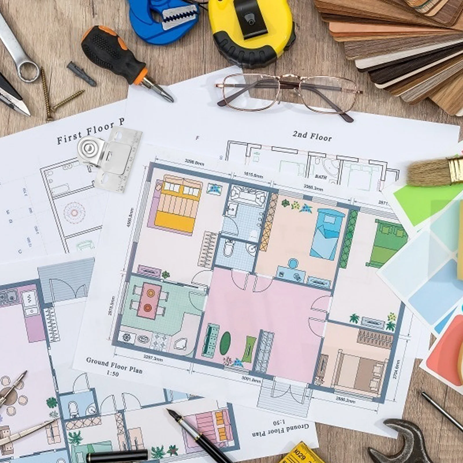 

1Pcs Professional Tape Measuring Clip Stainless Steel Anti-Cracking Measuring Tool Marking Holder Positioning Clip Labor Saving