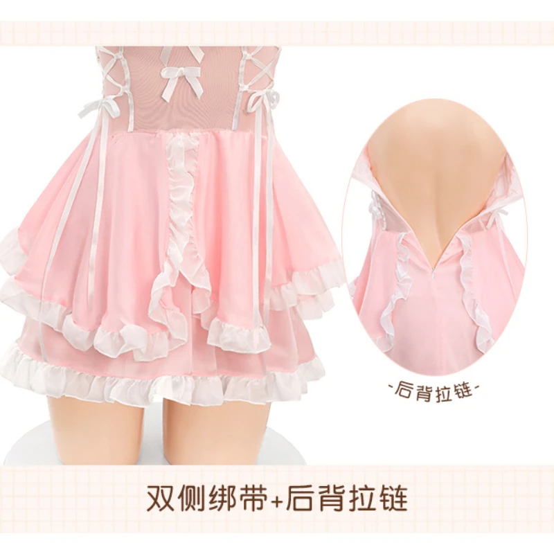 Plus Size Maid Outfits Women Anime Cosplay Lingerie Cute Cat Bandage Off Shoulder Lolita Mini Dress Sexy Bar Roleplay Clubwear